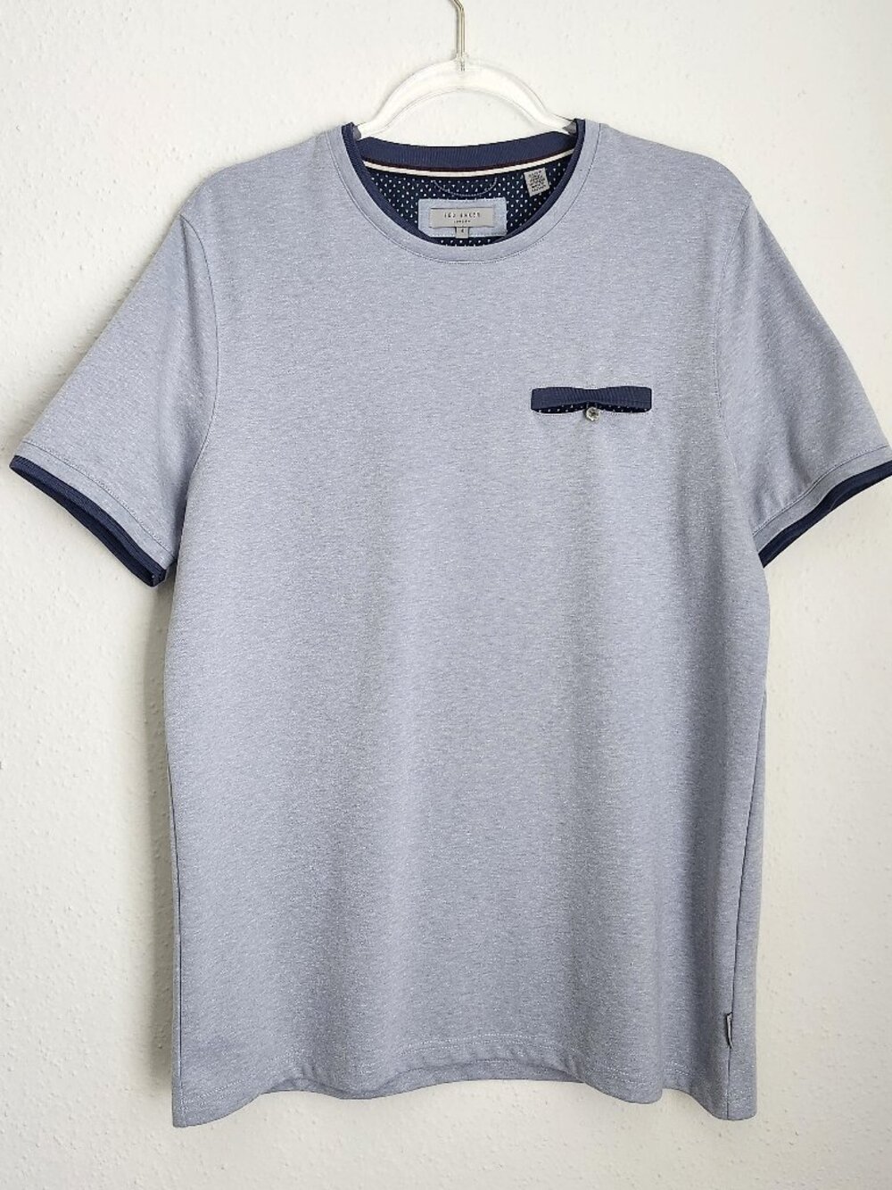 TED BAKER Contrasting Trim SS Navy/Light Blue Tee L